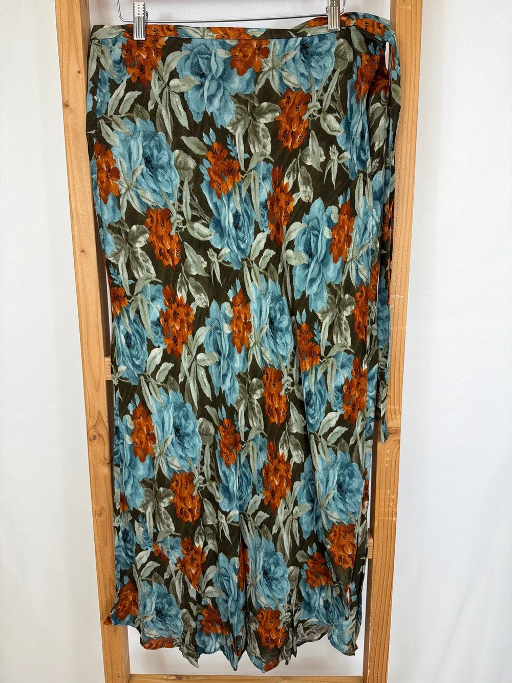 Vintage Jones New York Country Brown Floral Wrap Maxi Skirt 18W Rayon Indonesia